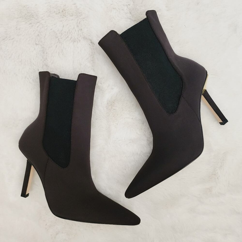 Good American High Kickstand Ankle Booties 9 Chocolate Brown Gold Sock Boot NEW
